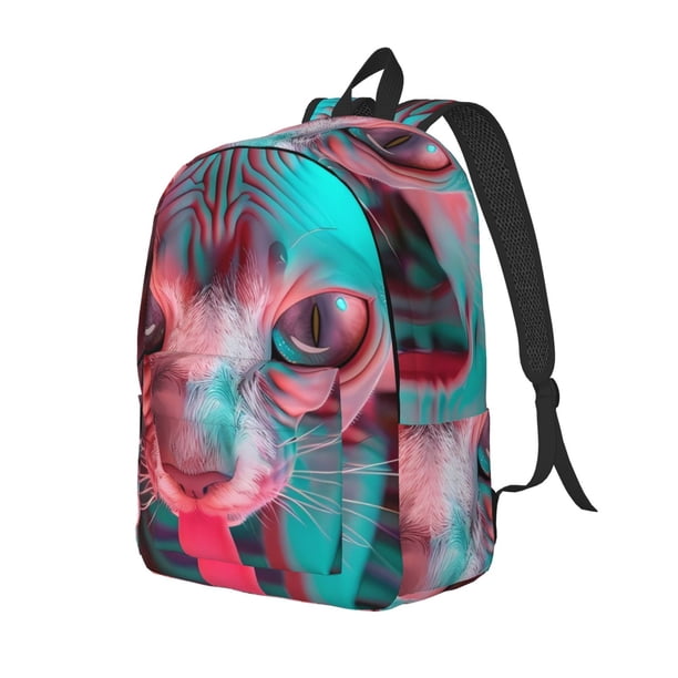Disketp Psychedelic Hairless Cat Mochila de Lona Estampada, Mochila Escolar de Viaje Ligera para Estudiantes y Portátil-Small