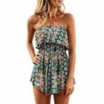 thumbnail image 3 of Shadoumai Women Off Shoulder Romper Strapless Floral Print Striped Beach Shorts Jumpsuit, 3 of 10