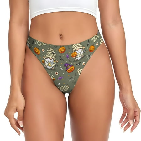 Adobk Halloween Mummy Gnome Print Seamless Women Underwear Thongs No Show Ladies Thong No Line Breathable Comfortable Panties Undies for Women-Small