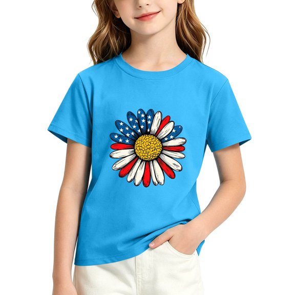 FAVIPT Girls 4th of July Shirt Summer 250 Years Boys American Flag Shirts Red White Blue Tshirts Independence Day Tee Blue,7-8Years