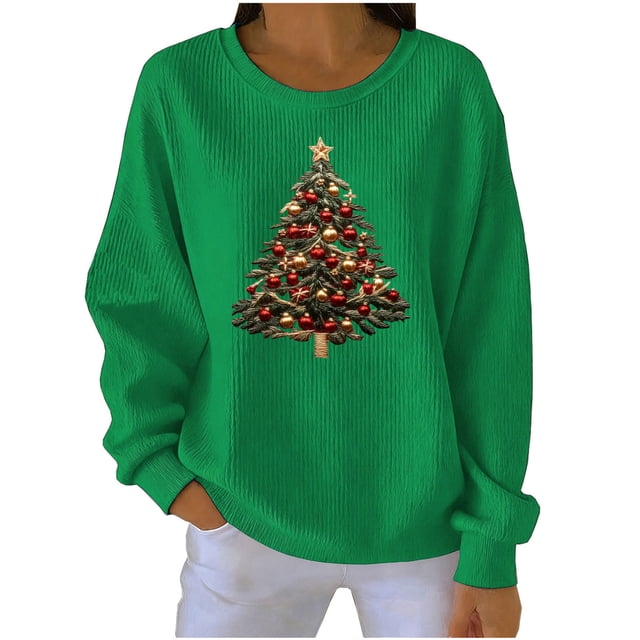 RXMEKW Chandail Molletonné Imprimé de Noël pour Femmes, Manches Longues Décontracté Col Rond, Coupe Ample, Noir