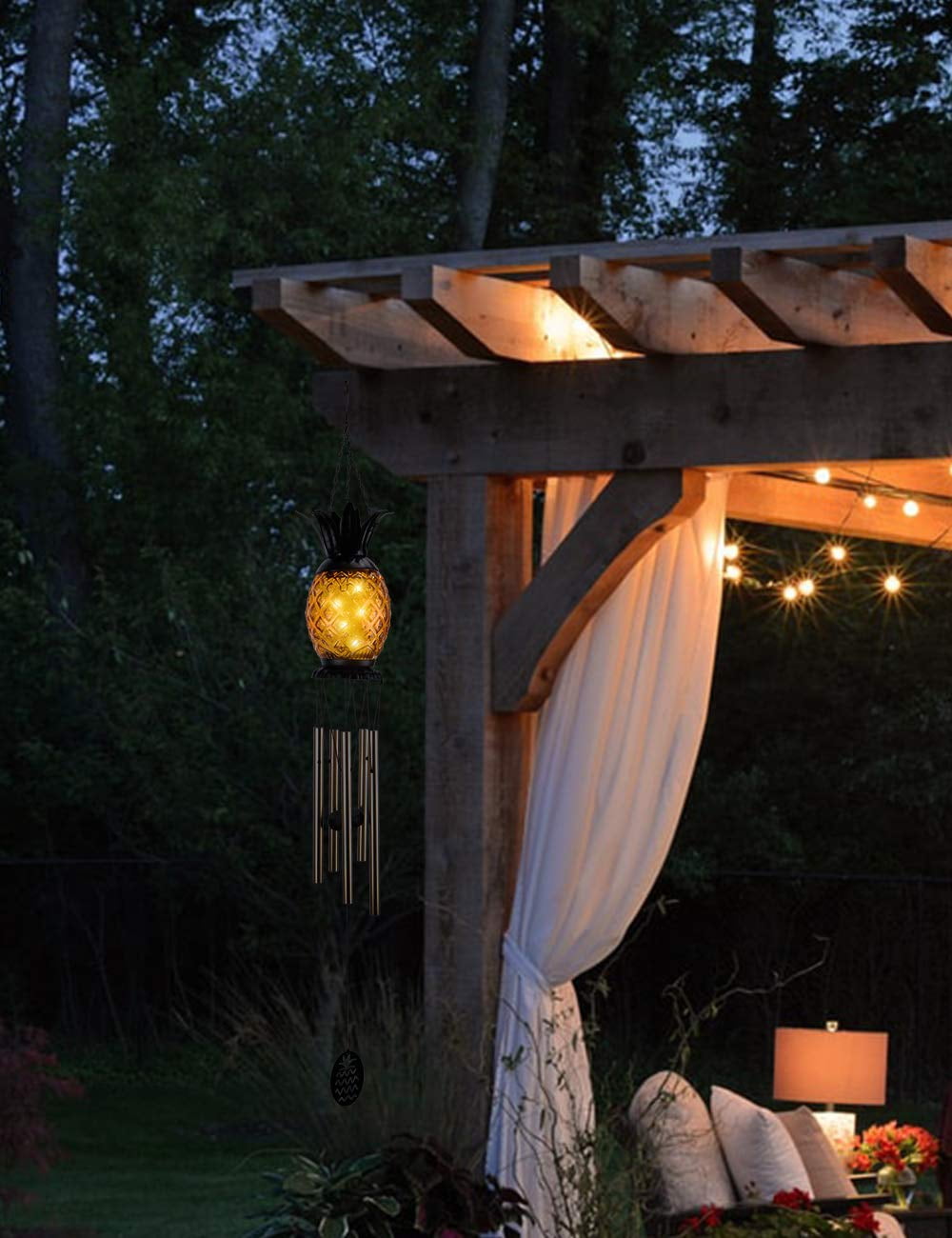 MUMTOP 40.5'' Outdoor Wind Chimes with Solar Powered LED Pineapple Light