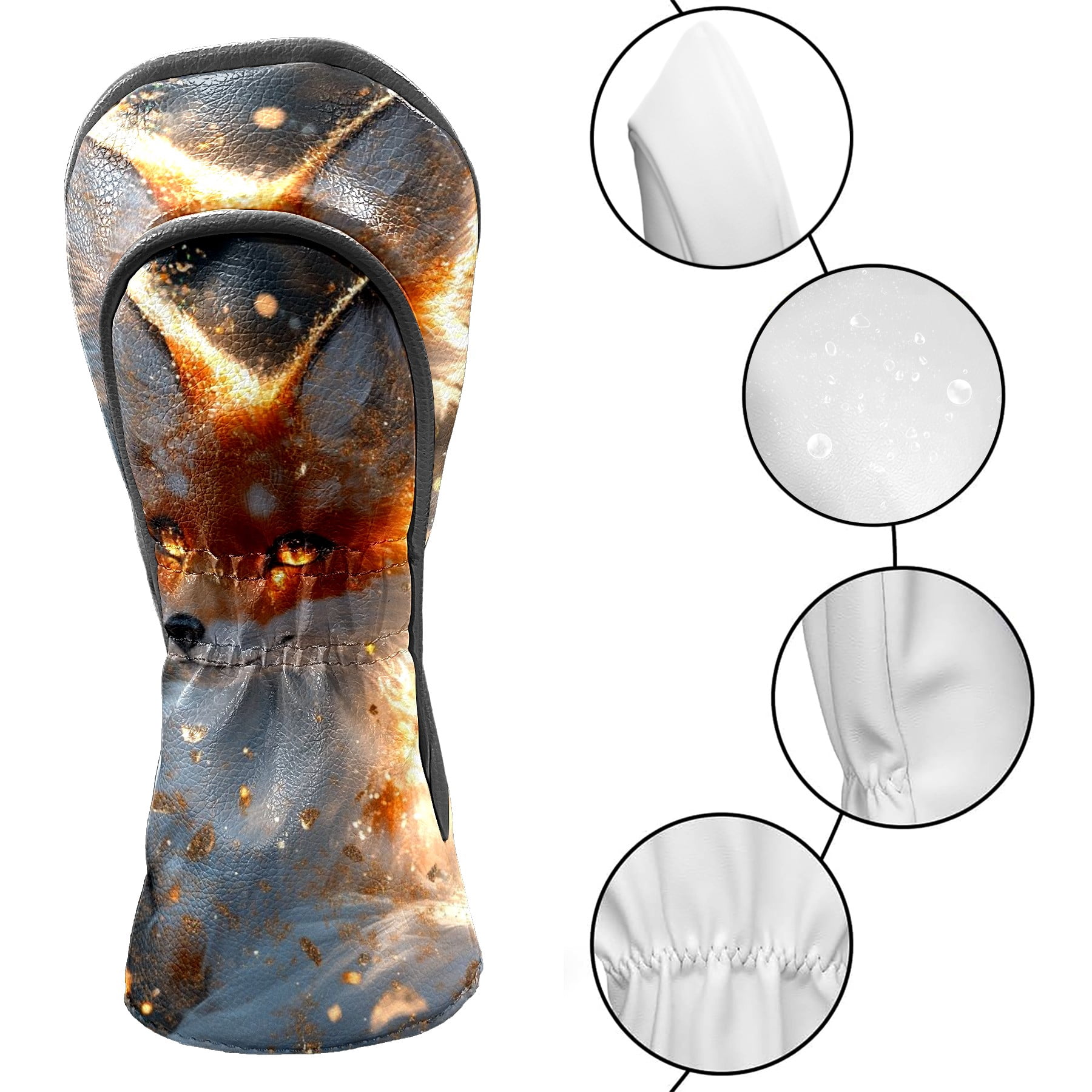 Golf Club Covers PU Leather Waterproof Head Covers for Fairway Woods Hybrids Glowing Fox Unisex Fits Most Brands