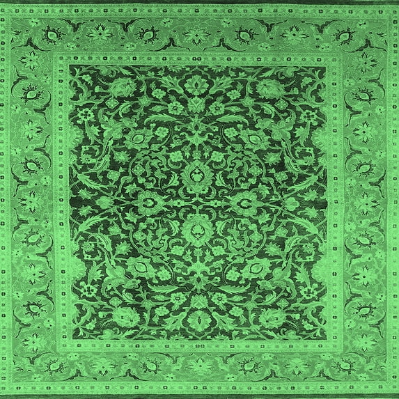 Ahgly Company Indoor Square Oriental Emerald Green Industrial Area Rugs, 4' Square