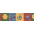 thumbnail image 2 of Avocat Raisins Citron Cerise sur Carrés Colorés Cuisine Salle de Bain Papier Peint Frontière Retro Design, Rouleau 15' x 6'', 2 of 3