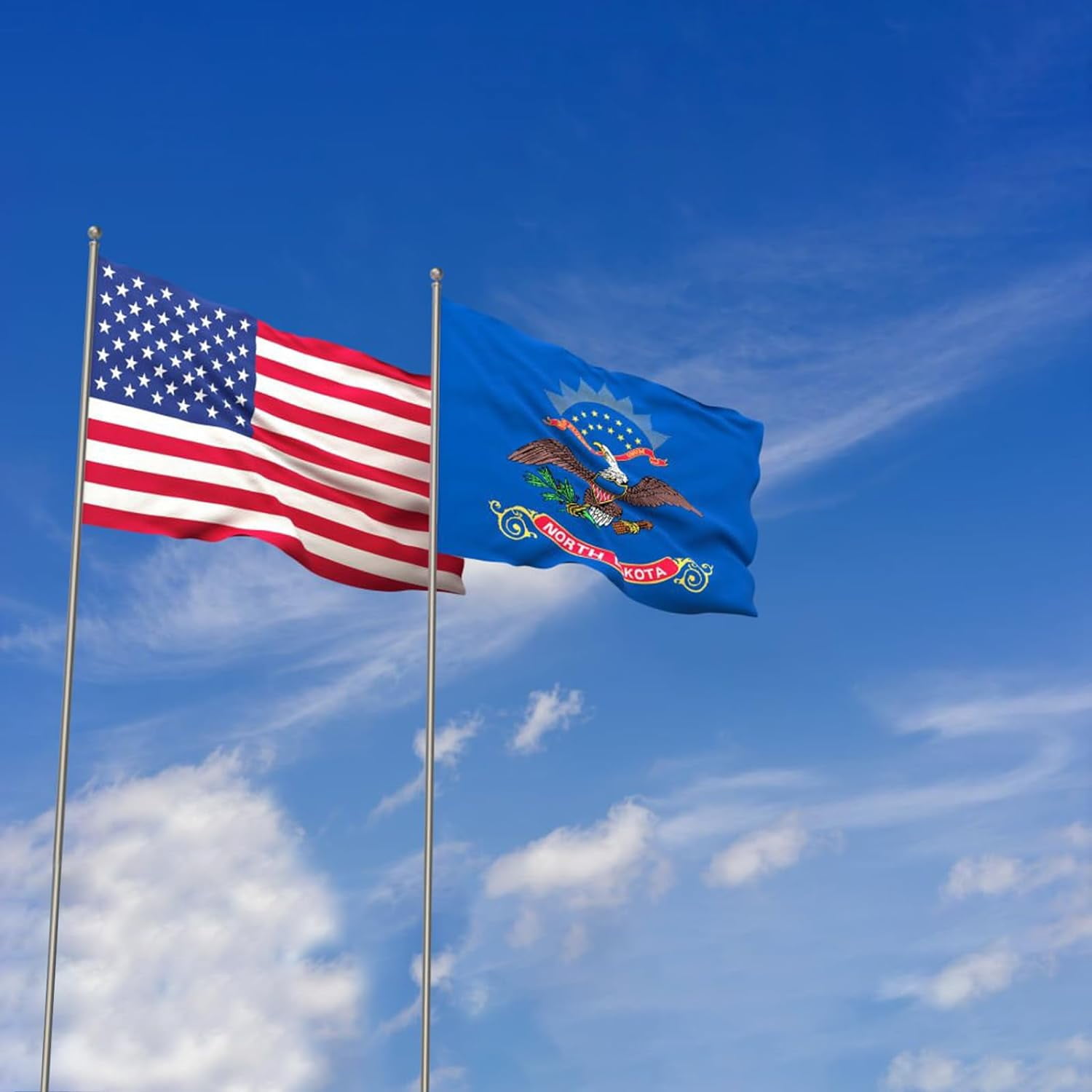 North Dakota Flag 3x5 Double Sided and 3 Ply North Dakota State Flags Heavy Duty for Outdoor with 2 Brass Grommets 4 Stitching Rows Heavy Duty Nylon , Vivid Color