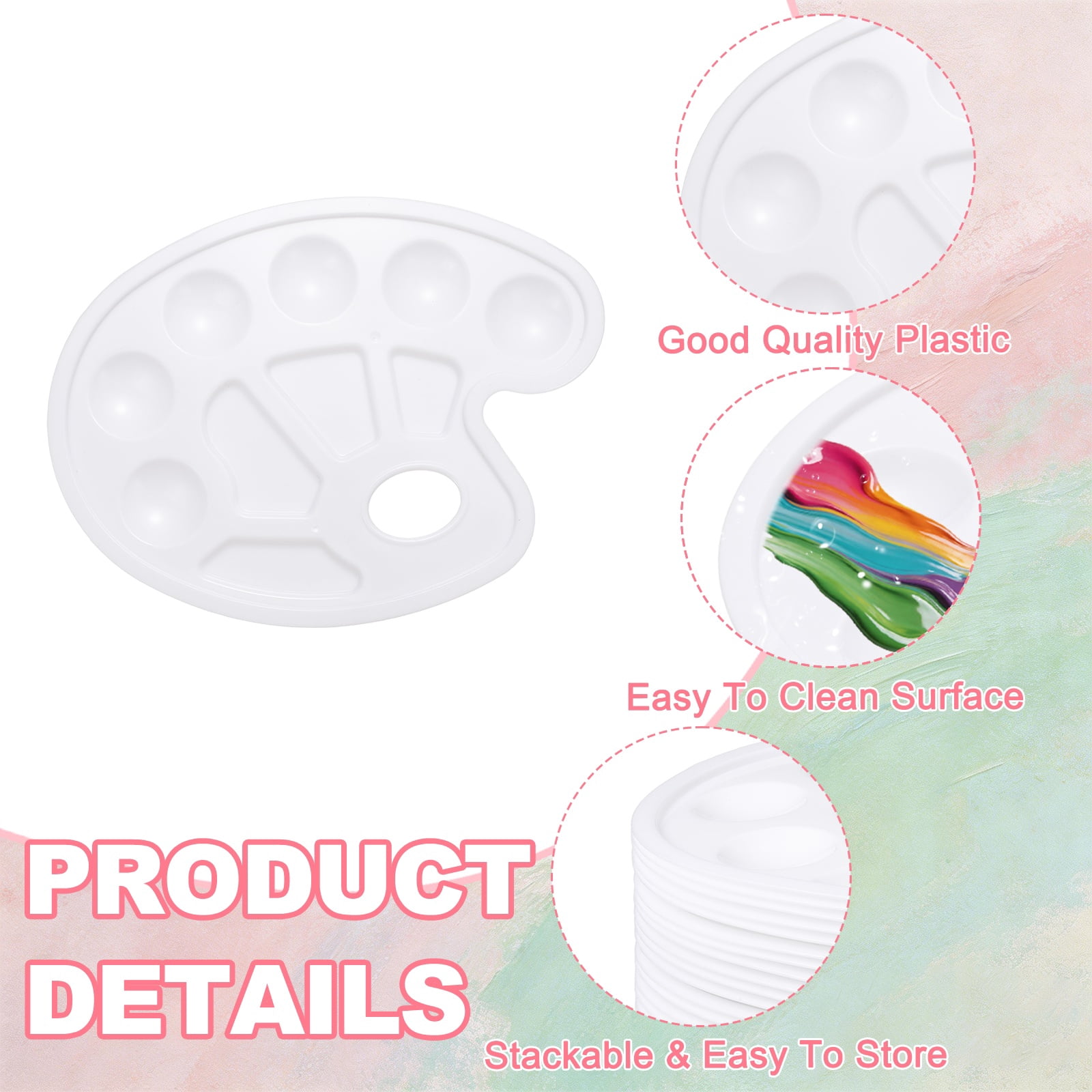 Uxcell Paint Tray Palette, Oval Plastic Watercolor Palette Painting Tray with Thumb Hole for DIY Craft Art Class Painting Party Supplies Paint Holder(White, Pack of 10)