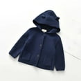 thumbnail image 4 of AWZXDE Childrens Sweater Cardigan with Hood Solid Color Adorable Design Button Front Pockets Warm Knit for Autumn Winter Casual Outerwear Navy，3-4 Years, 4 of 4