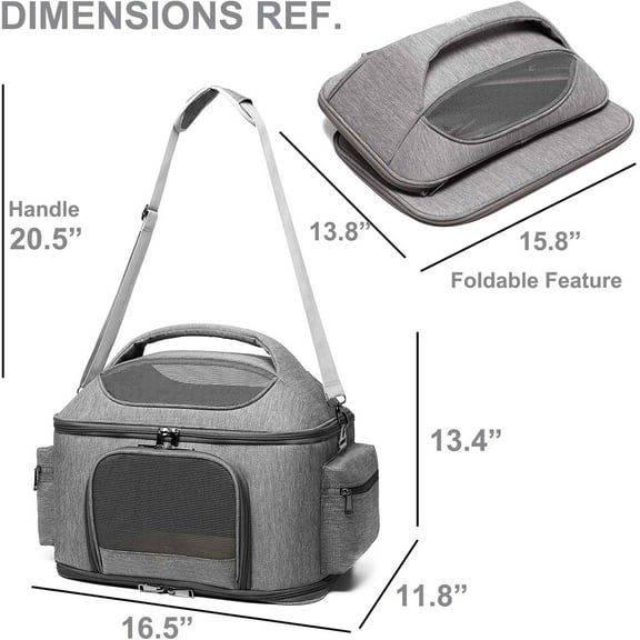 Large Carrier for Up to 20 Pounds, Collapsible Soft-Sided Pet Travel Carrier with Airline Approval and Car Seat Compatibility