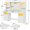 thumbnail image 5 of Pipleo 62" Large White Vanity Desk with Glass Top, Makeup Vanity with Mirror and LED Lights, One Piece Controls 3 Lighting Modes, 4 Drawers Vanity with 2 Cabinets and Power Outlet for Women, Girls, 5 of 8