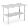 thumbnail image 1 of Stainless Steel Table for Prep & Work, 2 Tier Shelf 24"x48" Commercial Metal Worktable Adjustable Height & Leveling Feet, Extra Strength Kitchen Storage Rack for Restaurant Warehouse, 1 of 9