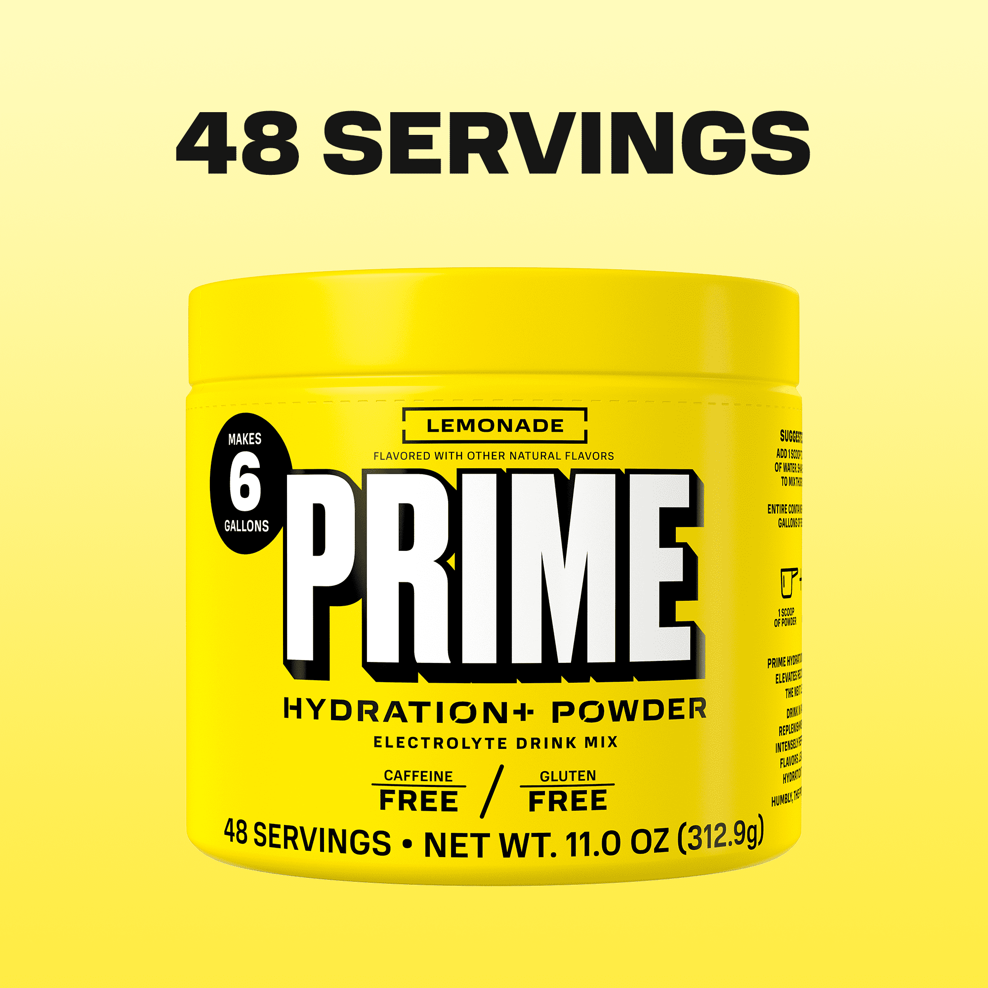 PRIME Hydration+ Lemonade Electrolyte Powder, Sugar Free, 6 Gallon Tub