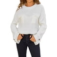 thumbnail image 2 of Womens Knit Tops 2025 Oversized Long Sleeve Crewneck Sweater Business Casual Blouses Basic Sweater White XL, 2 of 9