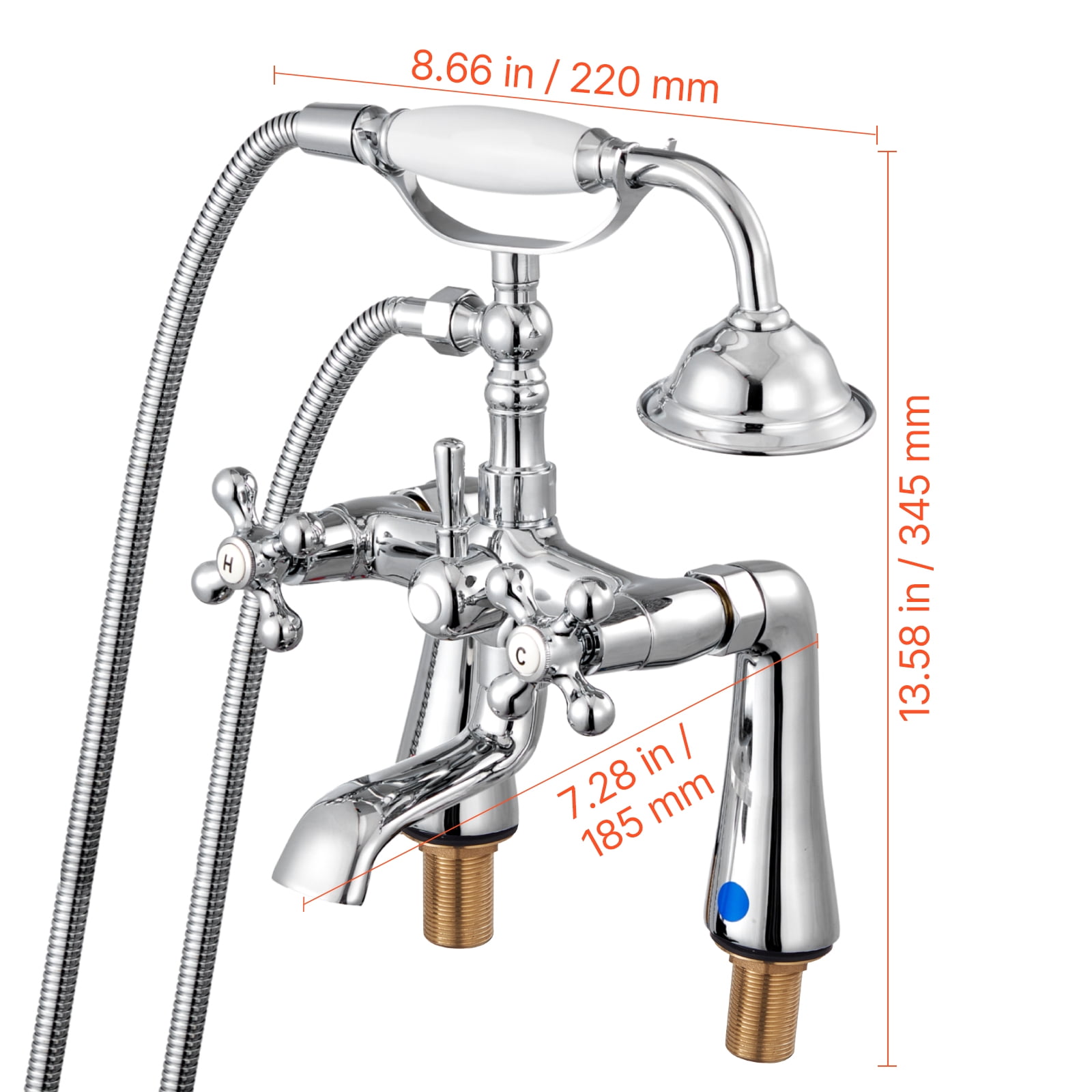 KFFKFF Clawfoot Tub Faucet, Deck-Mounted Bathtub Faucet with Handheld Shower, Classic Polished Chrome Tub Filler with 360° Swivel Spout & 59-Inch Hose for Bathtubs