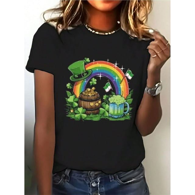 Camisetas gráficas suaves y divertidas del Día de San Patricio, cuello redondo informal, cómodas para actividades al aire libre y ropa informal. Camiseta de ocio.