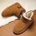 thumbnail image 3 of Snow Boots for Girls Boys Suede Slip on Furry Lined Buckle Ankle Strap Casual Platform Winter Flat Booties Khaki 2 Big Kid, 3 of 6