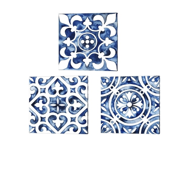 Metaverse Grace Popp 'Cobalt Tile' Canvas Art (Set of 3)