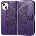 thumbnail image 2 of Designed for iPhone 13 Case Wallet for Women,Flip Folio Cover with Butterfly Embossed PU Leather Stand Credit Card Holder Slots Magnetic Wrist Strap Protective Phone Case for iPhone 13 (Purple), 2 of 13