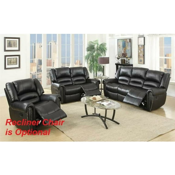Transitional Living Room Furniture Formal Look 2pcs Motion Sofa set Black Bonded Leather Sofa And Loveseat Couch