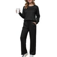thumbnail image 2 of felwors Two Piece Sets for Women Fall Travel Vacation Outfits Long Sleeve Lounge Sets Side Slit Wide Leg Pants S-3XL Black, M, 2 of 4