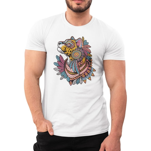 Playera Jaguar Con Plumas Animal Azteca Once Playera manga corta
