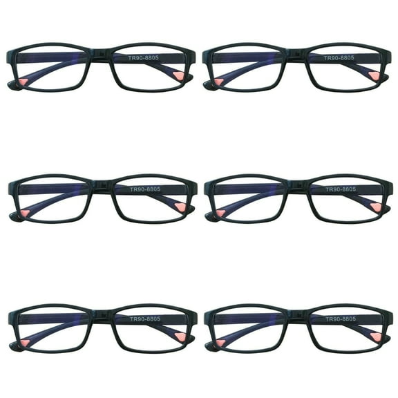 6 Packs Unisex Fashion Rectangular Reading Glasses Blue Light Blocking Readers for Men Women 1.00