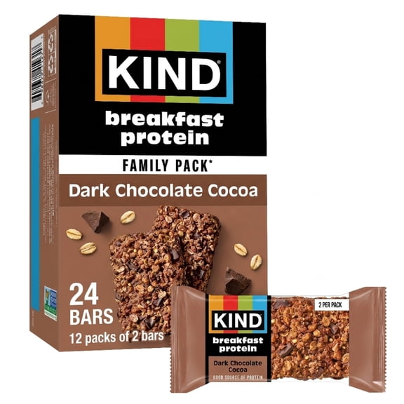 KIND Dark Chocolate Cocoa Breakfast Protein Bars, 12-Count, 1 Cardboard Box