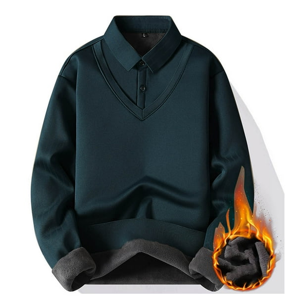 Blusa y camisa de manga larga con cuello vuelto para hombre, estilo casual, lisa, con rayas y cuello vuelto, de poliéster.