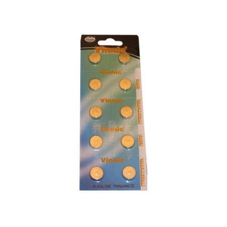 L1131-C10-Ag10 Alkaline Manganese Button (Pack Of 10) Cells, Vinnic AGE-10 Alkaline Manganese Pack 10 Cells By Vinnic
