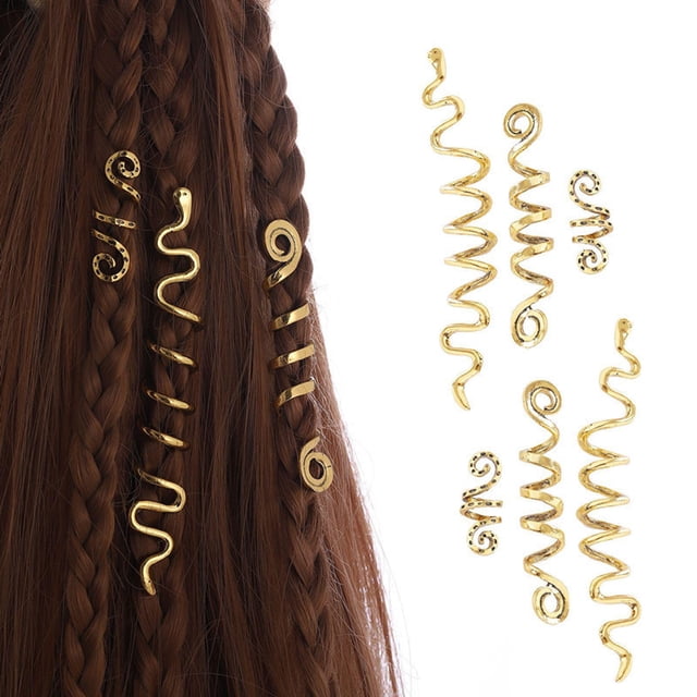 6 uds. De cuentas en espiral para el cabello, trenzas de serpiente, rastas, puños de Metal, joyería para el cabello, accesorios para envolver el cabello, Clips de decoración