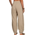 thumbnail image 4 of Frontwalk Women Pants Trousers With Pockets Linen Wide Leg  Travel Plus Size Pant Bottoms Khaki 2XL, 4 of 4