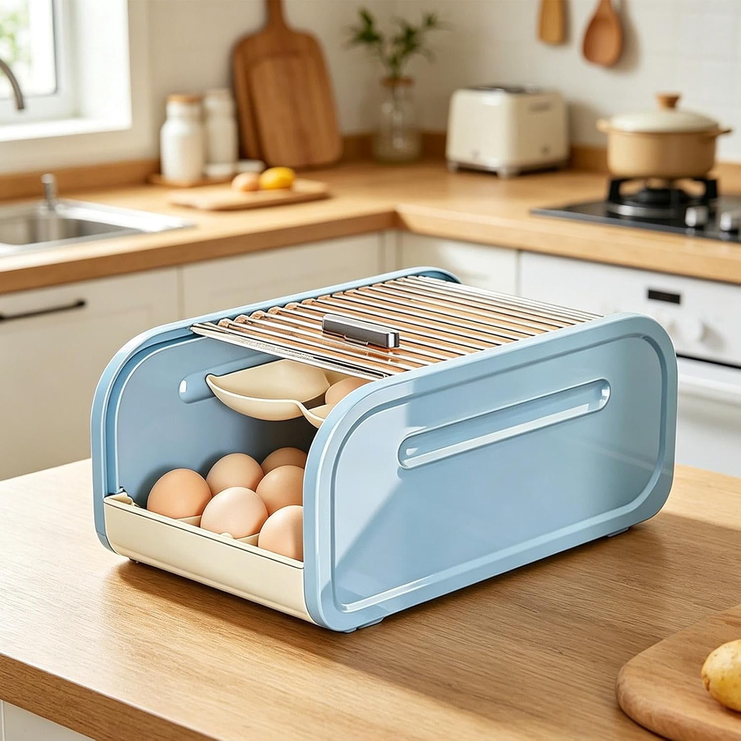 Egg Holder Auto Rolling Double Layer Fridge Organizer Dispenser