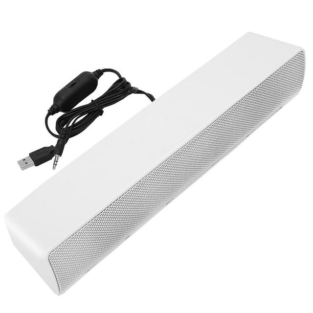 USB Wired Stereo Soundbar Music Player Bass Surround Sound Box 3.5mm Input for PC Cellphones (White)