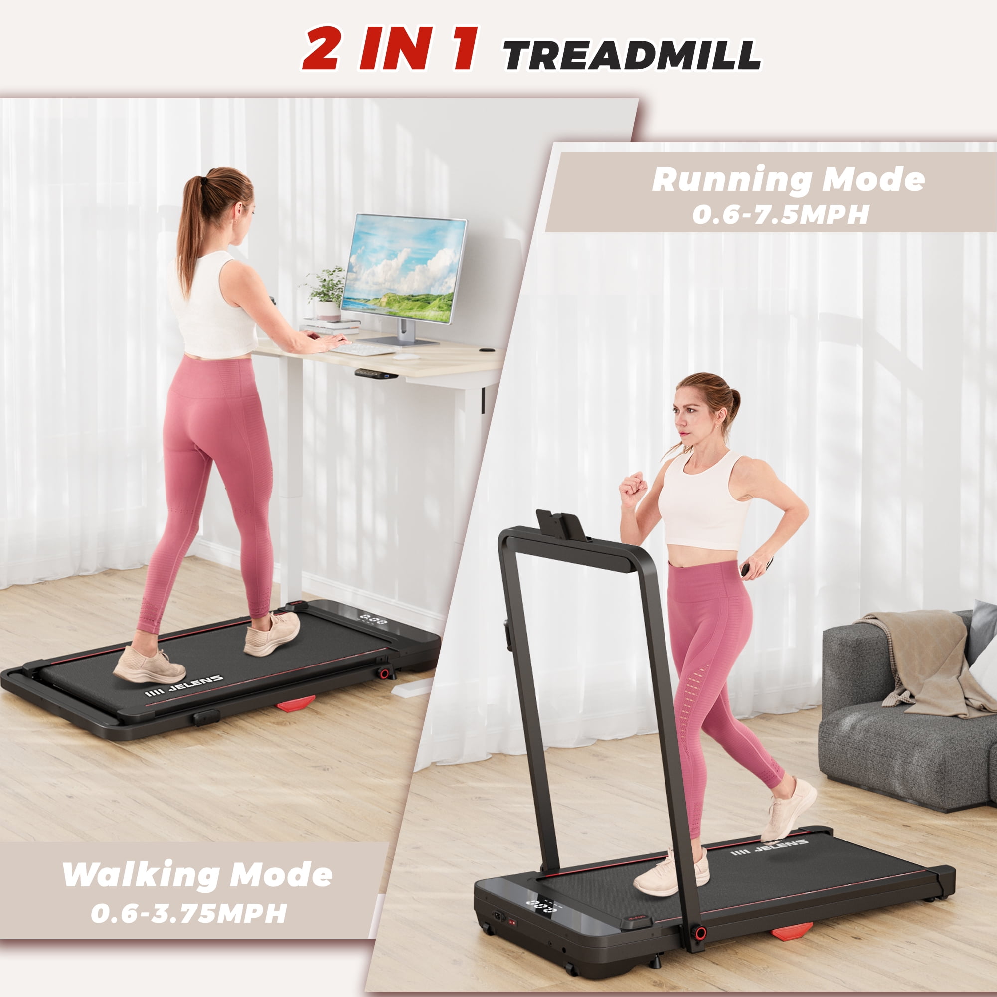 FORGEMUS 2 in 1 Treadmill, 2.5HP Walking Pad Folding Treadmill with Remote Control and LED Display, Portable Under Desk Treadmill for Home Office with 265lbs Weight Capacity