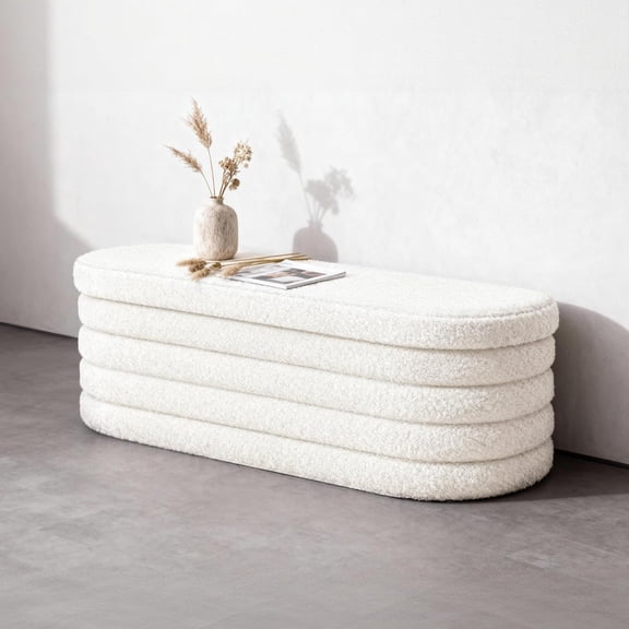 Storage Ottoman Bench Entryway Shoe Seat Sherpa White Upholstered Oval Ottoman With Storage End Of Bed Stool Blanket Chest Footrest Furniture For Living Room Hallway