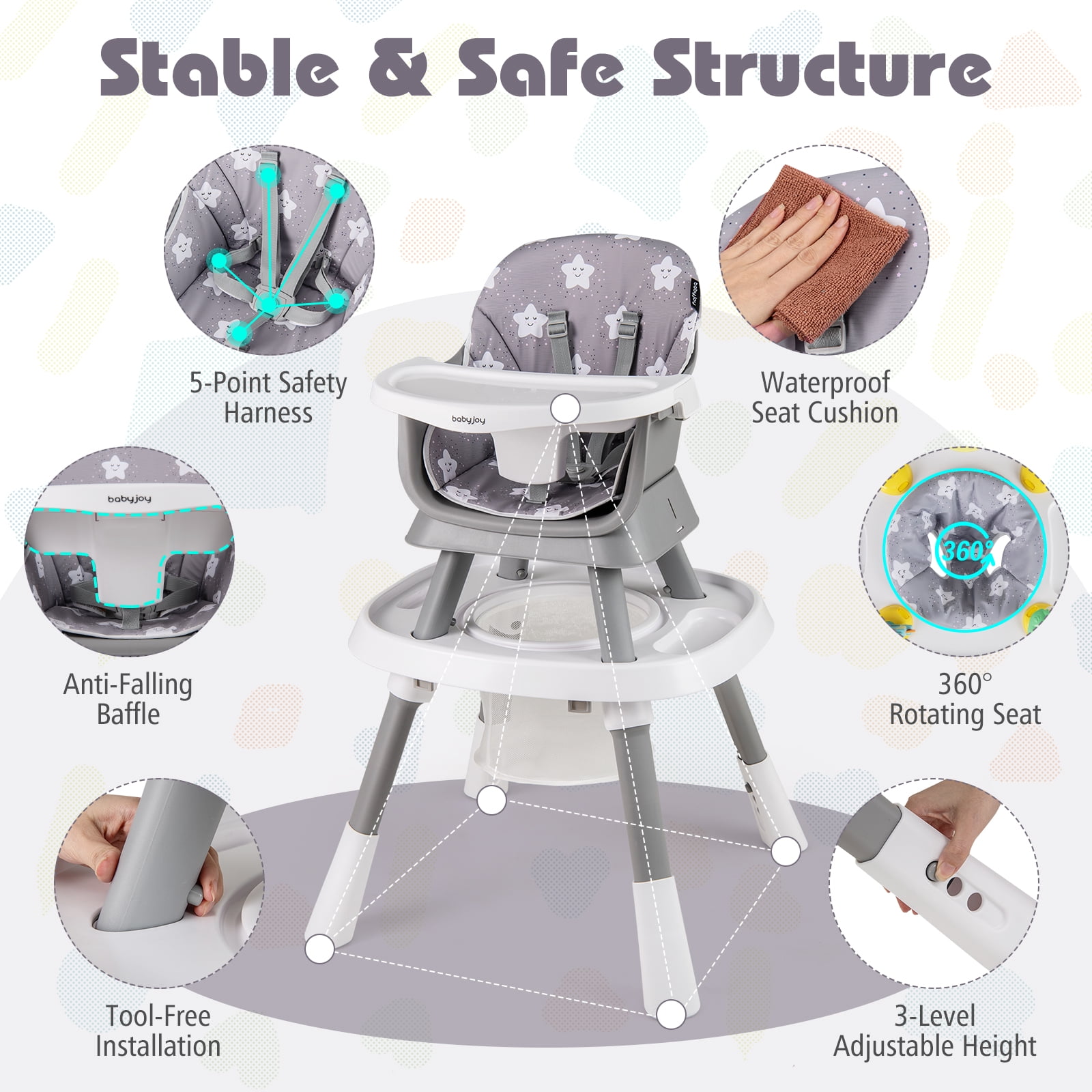 Babyjoy 16-in-1 Baby High Chair with Activity Center Booster Seat Building Block Table Gray