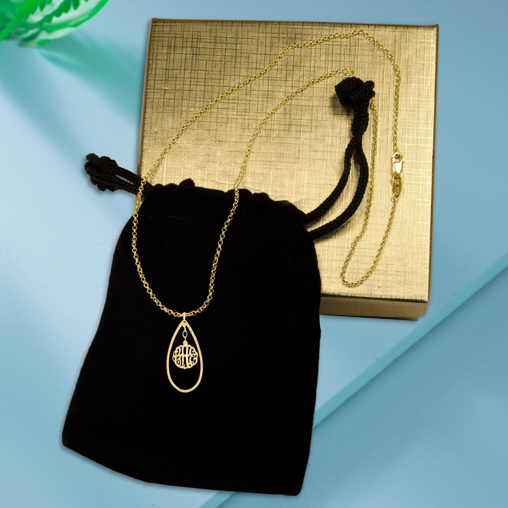 14K Gold Plated Sterling Silver or Sterling Silver Personalized Teardrop Hanging Pendant Monogram Drop Necklace