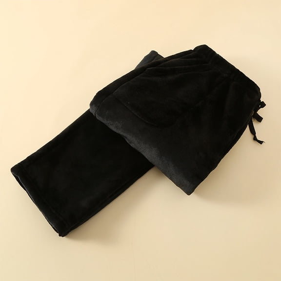 Zedker Casual Straight-Leg Elastic Waist Long Mens Pajama Pants with Drawstring Comfy Soft Fleece Thermal Sleepwear Pants with Pockets,Black,L