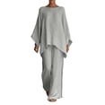 thumbnail image 2 of Xaqiouau Women 2 Piece Loungewear Round Neck Dolman Long Sleeve Top Elastic Waist Wide Leg Pants Summer Casual Cotton Blend Travel Daily Outfit Sets Gray XL, 2 of 5