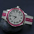 thumbnail image 4 of Mens Roman Face Pink Tourmaline Steel Baguette Solitaire Bezel Custom Adjustable Band Watch W/Date, 4 of 7