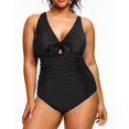 thumbnail image 4 of GHSDFBB Women Plus Size One Piece Swimsuits V Neck Tummy Control Bathing Suits Retro Ruched Swimwear, 4 of 5