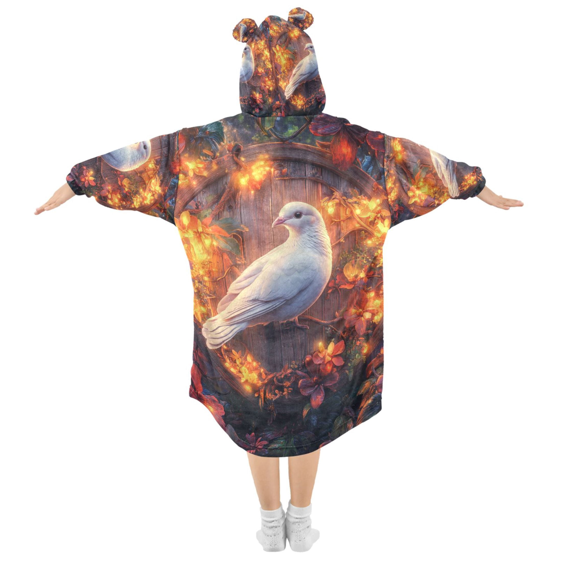 YAZAOO Kids Wearable Blanket Hoodie Warm and Cozy Dove Of Dreams Flannel Sweatshirt