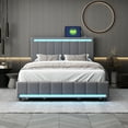 thumbnail image 2 of Harper & Bright Designs Full Size Upholstered Bed with LED Light and 4 Drawers, Modern Platform Bed with a set of Sockets and USB Ports, Linen Fabric, Gray, 2 of 9