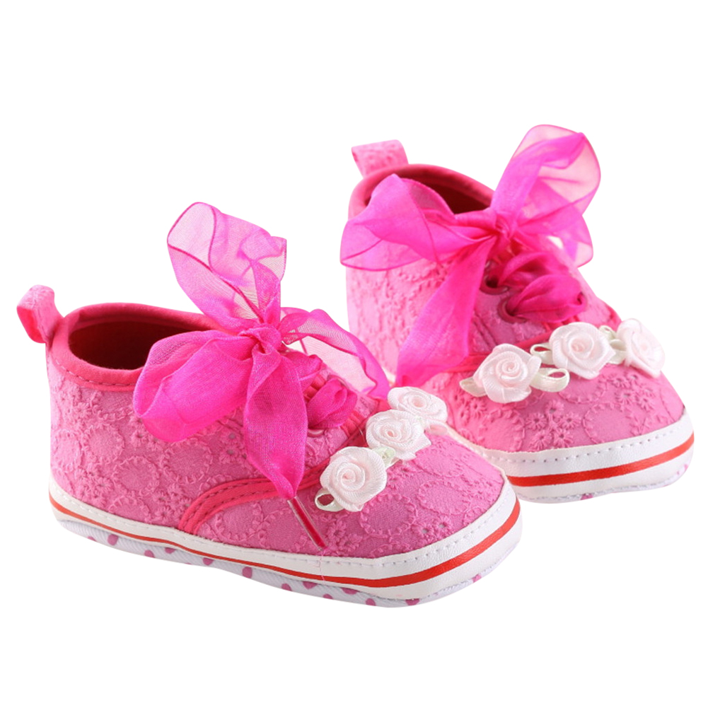 Baby Girl Lace Bowknot Flower Shoes Newborn Soft Sole Princess Canvas