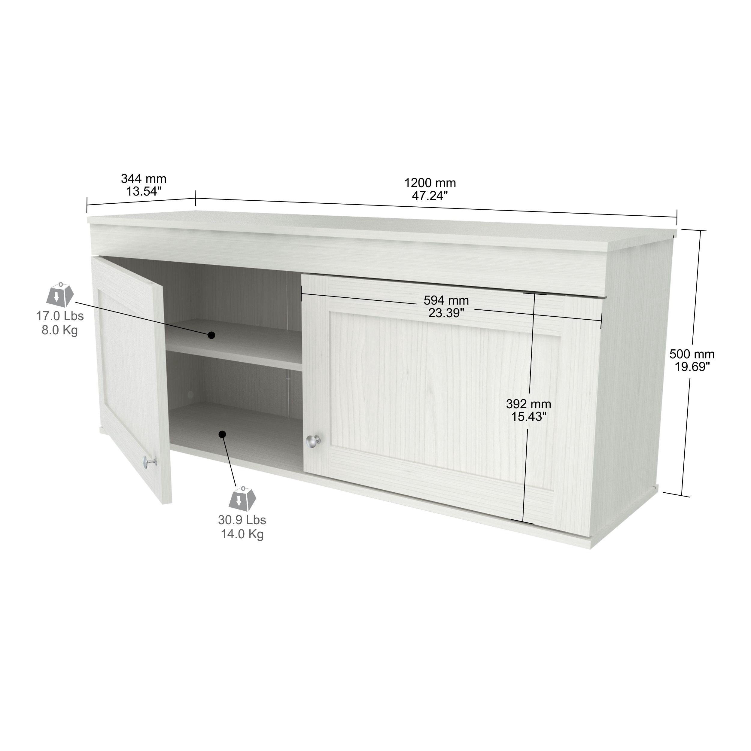 Inval Shaker Wall Mounted 2-Door Laminate Kitchen Cabinet 47"W, Washed Oak