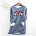 thumbnail image 1 of Hauts de Noël en Solde, Chemise Décontractée à Manches Régulières Imprimée pour Femmes, Automne Hiver, Col Rond, Bleu TG, 1 of 1