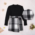 thumbnail image 2 of Mercatoo Teens Girls Skirt Set Long Sleeve Knitted Ribbed Shirt Tops Plaid Skirt Beret 3Pcs Outfit Kid Fall Winter Clothes, 2 of 9