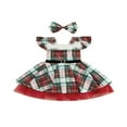 thumbnail image 1 of Plaid Square Neck Fly Sleeve Layered Dress with Belt+ Bowknot Headband, 1 of 9