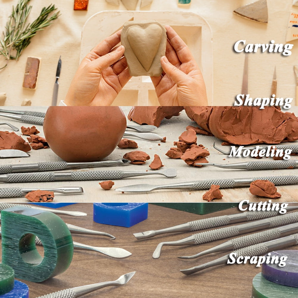Stainless Steel Wax Carvers Set, Polymer Pottery Clay Spatula Carving Tool for Modeling, Sculpting and Shaping, Set of 12