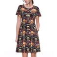 thumbnail image 1 of Kdxio Robe T-Shirt Décontractée pour Femmes Imprimé Crânes et Fleurs Manches Courtes d'Été avec Poches, 1 of 6